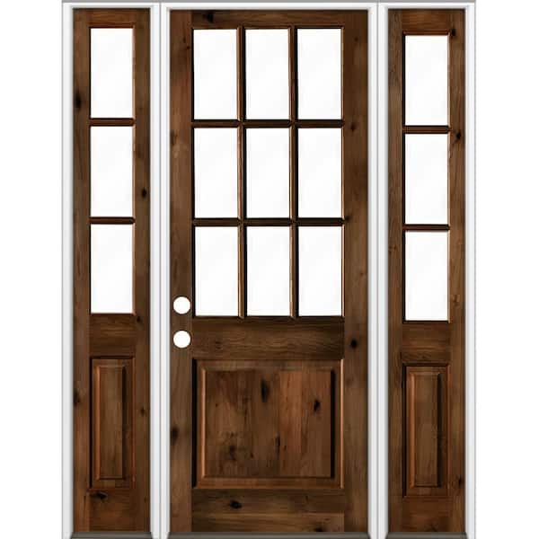 Krosswood Doors 70 in. x 96 in. Rustic Knotty Alder Provincial Stain Right-Hand 15-Lite Clear Wood Single Prehung Front Door/Sidelites
