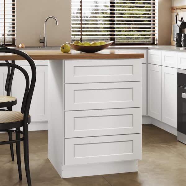 Hausvita 24 in. W x 24 in. D x 34.5 in. H in Shaker White Plywood Ready to Assemble Kitchen Base Cabinet with 4 Drawers