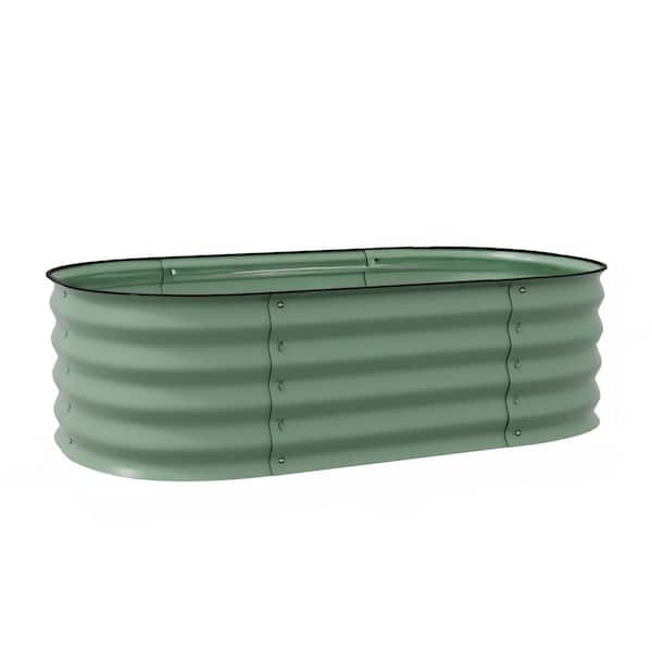 41.25 in. Green Galvanized Steel Oval Outdoor Modular Planter Raised Beds with Safety Edging for Vegetable, Flower, Herb