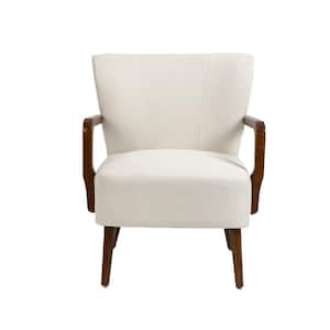 Modern White Linen Wood Frame Accent Chair