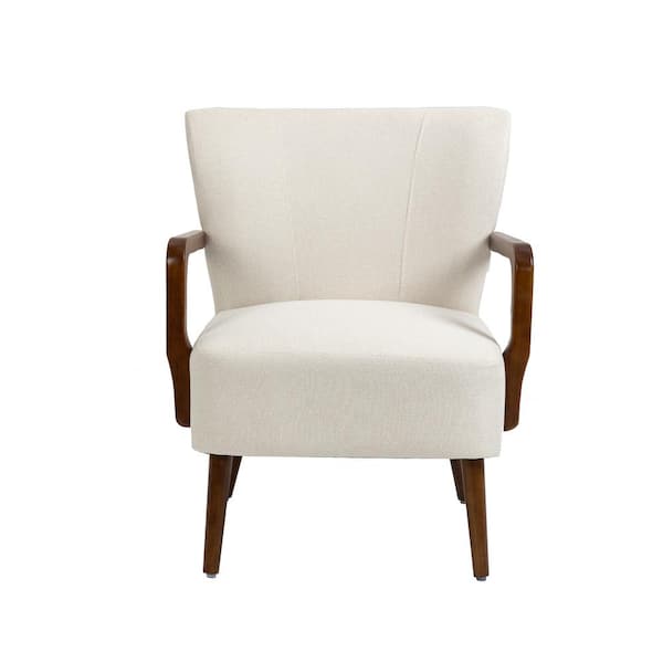 HOMEFUN Modern White Linen Wood Frame Accent Chair