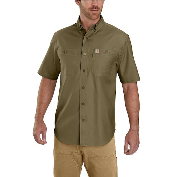 Carhartt Men's Medium Military Olive Cotton/Spandex Rugged Flex Rigby Short Sleeve Work Shirt