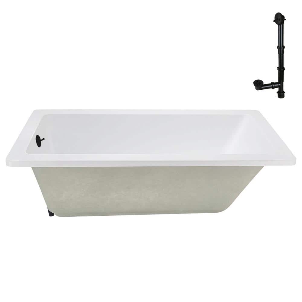 66" x 34" Glossy White Acrylic Soaking Drop-In Bathtub with Matte Black Trim