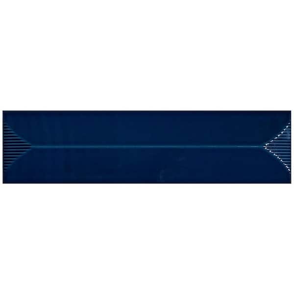 Ivy Hill Tile Colorwave Inflex Nautical Blue 4.43 in. x 0.34 in. Polished Crackled Ceramic Wall Tile Sample