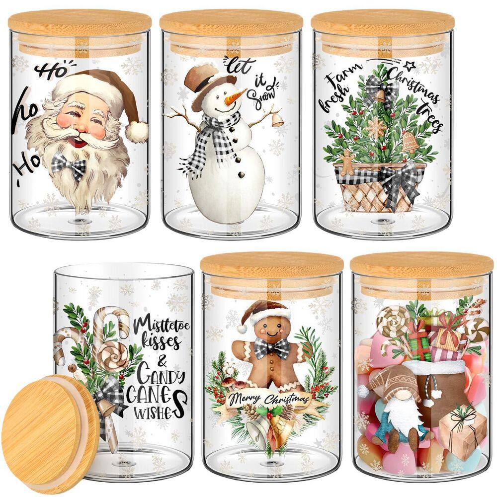 6 Pcs 19 oz. Clear Glass Christmas Storage Jar with Airtight Bamboo Lid Classic Snowman Canister Santa Bell for Kitchen price history on PriceWatchPro