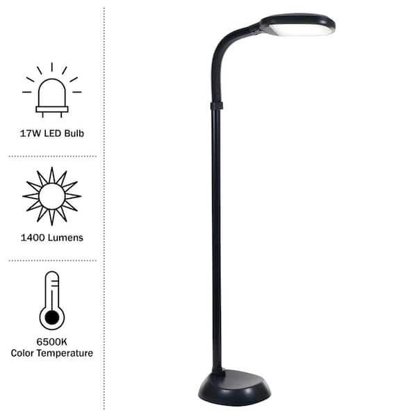 60 in. Black LED Sunlight Floor Lamp with Dimmer Switch