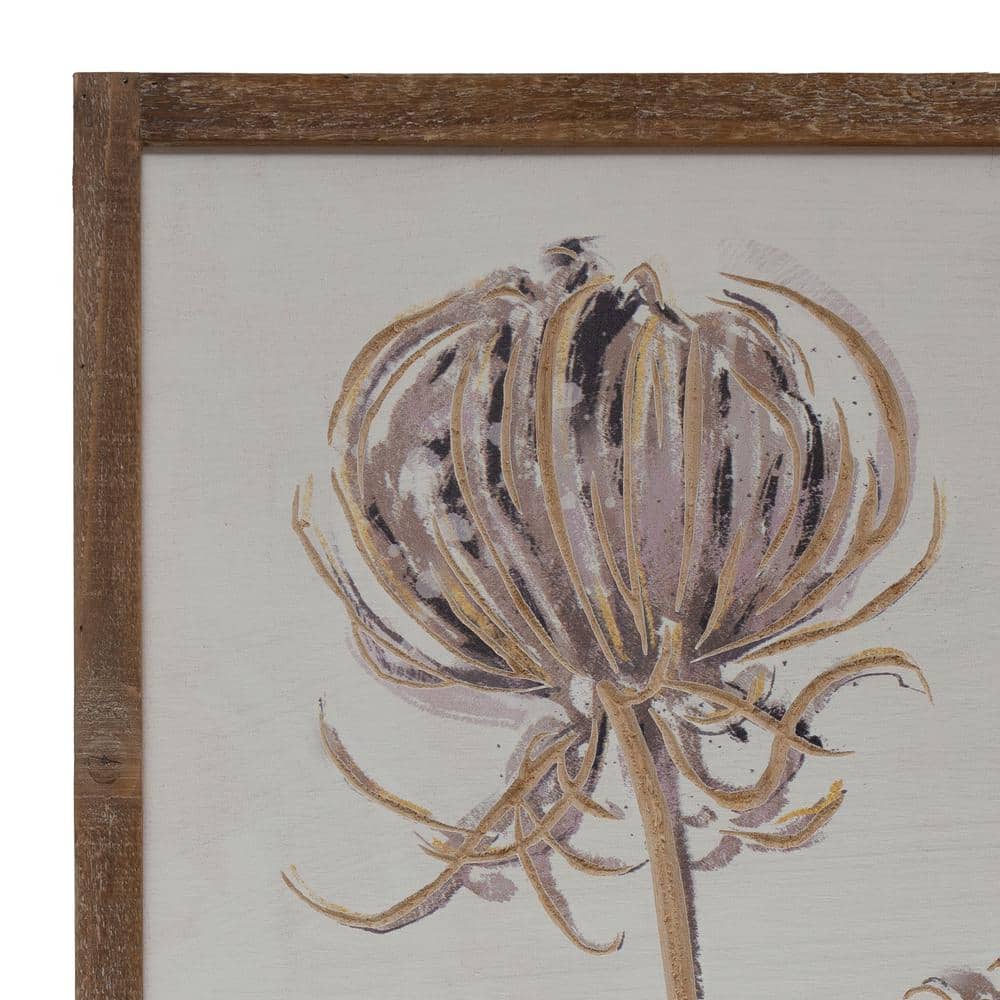 Cream Engraved Wood Flower Wall Art Set with Natural Frame