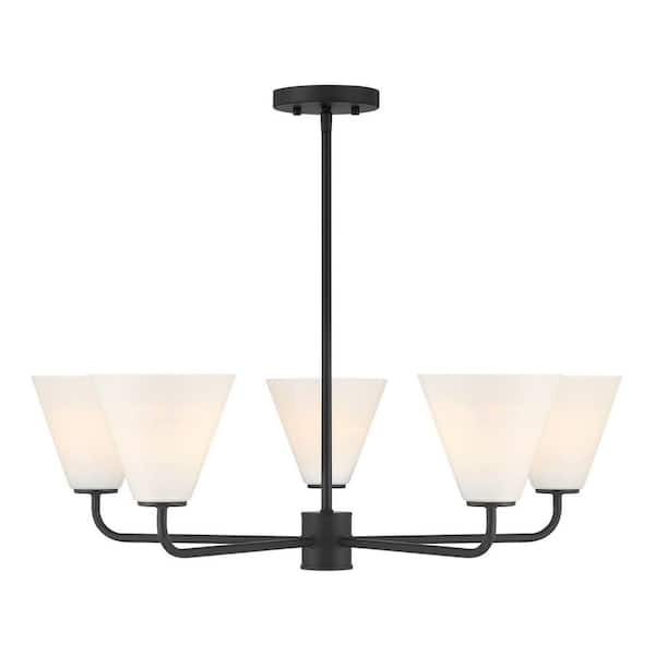 Savoy House Blair 5-Light Matte Black Transitional Chandelier with Strie Glass Shades and Adjustable Arms