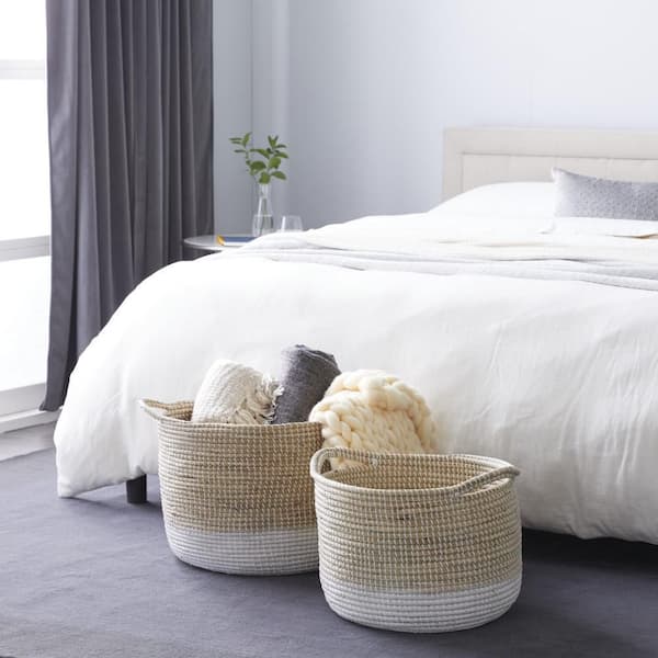 Litton Lane Seagrass Handmade Two Toned Storage Basket with Handles (Set of 2)
