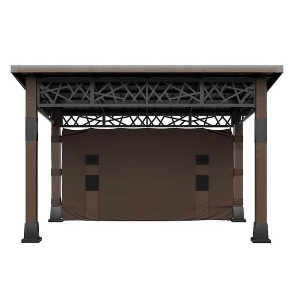 14 ft. x 12 ft. Solid Wood Outdoor Patio Gazebo with Hardtop Galvanized Steel Roof and Shade Curtain with Storage Pocket