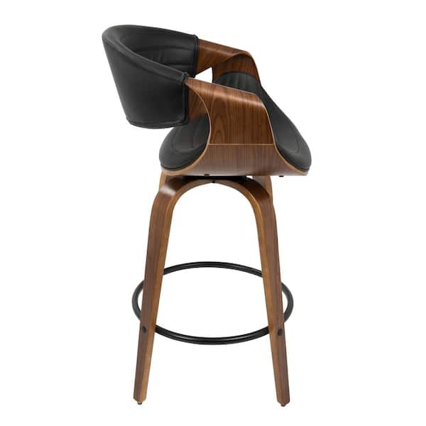 Symphony 26 in. Walnut and Black Faux Leather Counter Stool (Set of 2)