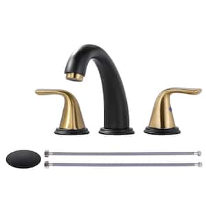3-Holes 8 in. Widespread Double Handle Bathroom Faucet in Black and Gold