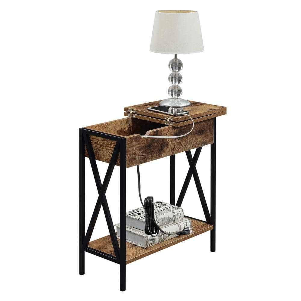 Barnwood Black 24" Wood Metal End Table with Storage