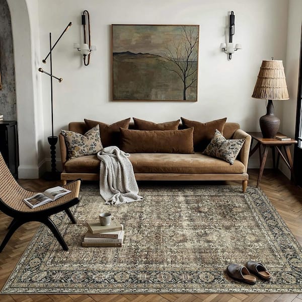 Kingston Brown 4 ft. x 6 ft. Distressed Herati All Over Design Area Rug