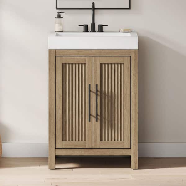 Cargrove 24 in. Single Sink Oak Bath Vanity with White Resin Composite Top (Assembled)