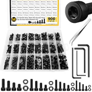 900-Piece M3, M4, M5, M6 Machine Screw Assortment Kit with Nuts, Flat Washers, and Lock Washers