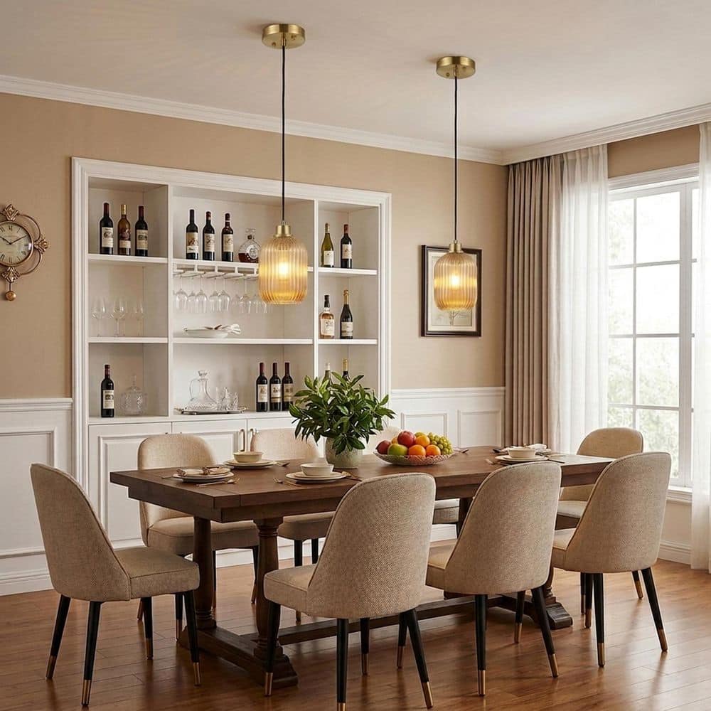 2-Pack Antique Copper Cylinder Pendant Light with Amber Ribbed Glass Shade E26 1-Light Hanging Ceiling Light for Kitchen price history on PriceWatchPro