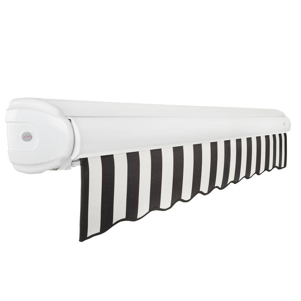96-inch Black and White Stripe Motorized Patio Awning with Powder Coated Frame