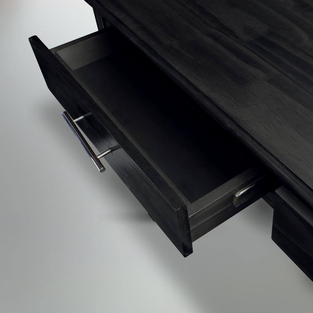 Bay View Black Solid Wood Console Table with Storage Drawers