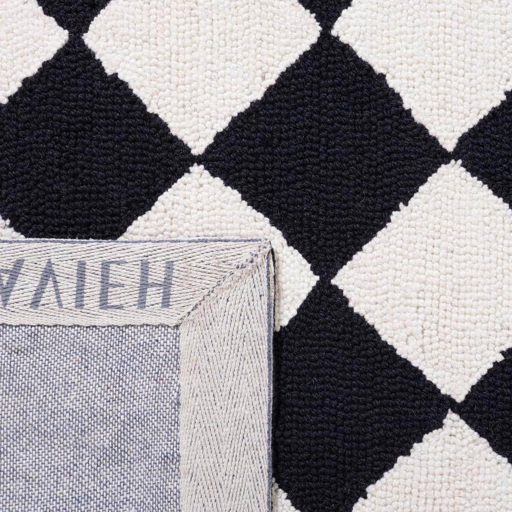 Handmade Black and Ivory Wool Floral Small Rug