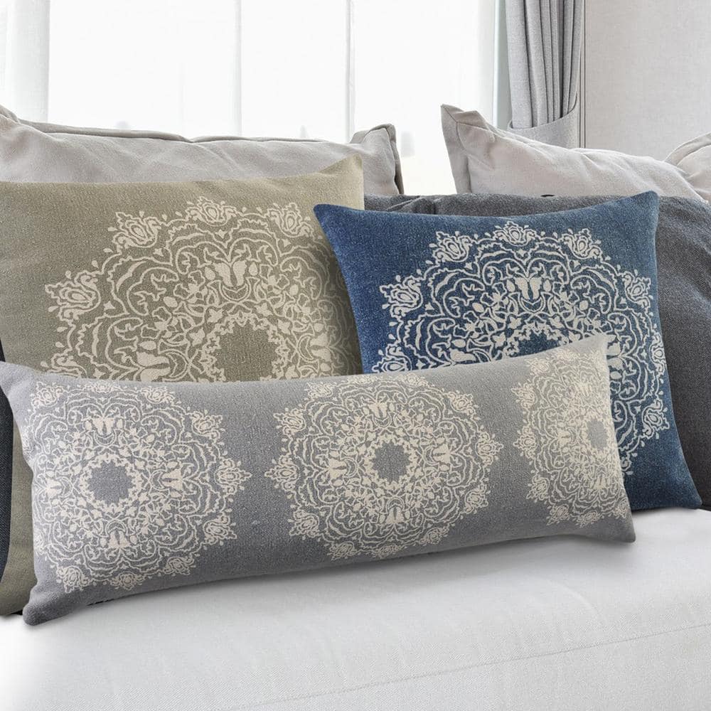 Navy and Cream Square Medallion Throw Pillow