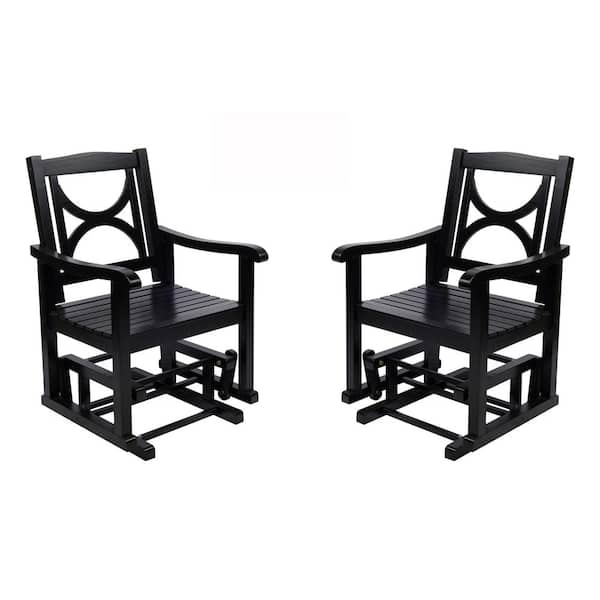 Shine Company Set of 2 39 in. H Black Wooden Outdoor Luna Glider Chair, Yard Patio Garden Wood Furniture