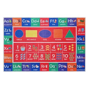 Cotton Washable Educational Area Rug for Kids Room 39.5 in. x 59 in. Red