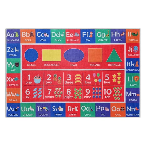 SUSSEXHOME Cotton Washable Educational Area Rug for Kids Room 39.5 in. x 59 in. Red