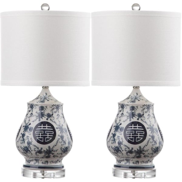 Safavieh Abbie 21 in. White and Blue Table Lamp (Set of 2)