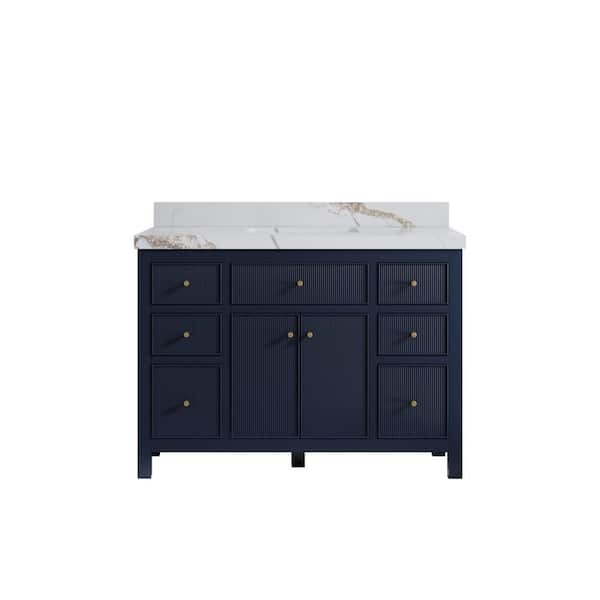 Willow Collections Sonoma 48 in. Single Sink Freestanding Navy Blue Bath Vanity with Calacatta Gold Quartz Top Unassembled