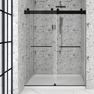 72 in. W x 76 in. H Double Sliding Frameless Shower Door in Matte Black with Tempered Glass