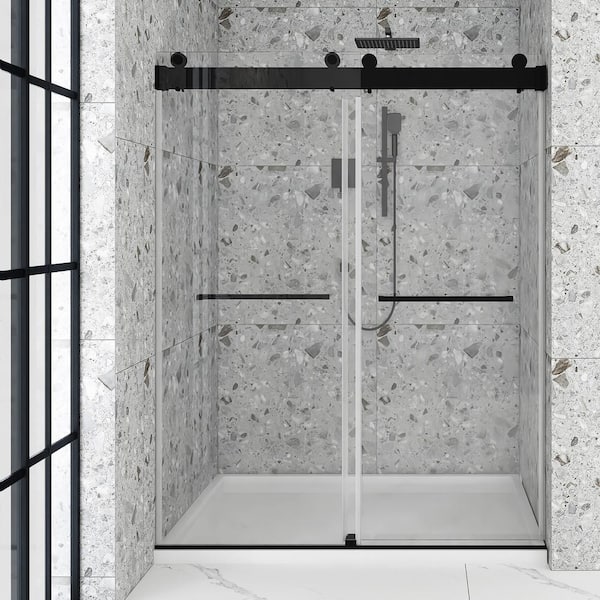 Boosicavelly 72 in. W x 76 in. H Double Sliding Frameless Shower Door in Matte Black with Tempered Glass