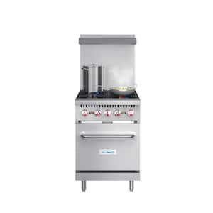 24 in. 4 Burner Commercial Liquid Propane Gas Range with Oven in Stainless-Steel