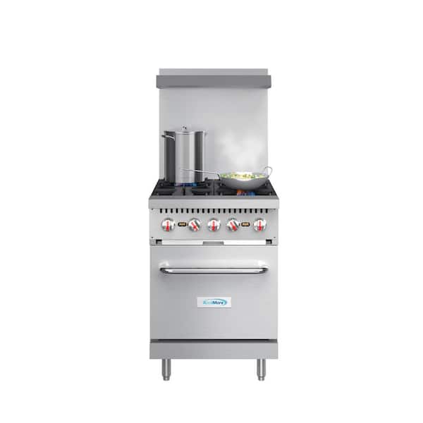 24 in. 4 Burner Commercial Liquid Propane Gas Range with Oven in Stainless-Steel