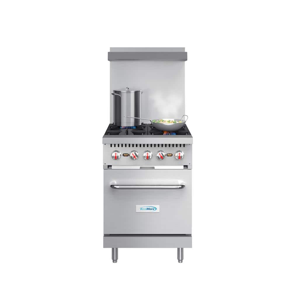 24 in. 4 Burner Commercial Natural Gas Range with Oven in Stainless-Steel