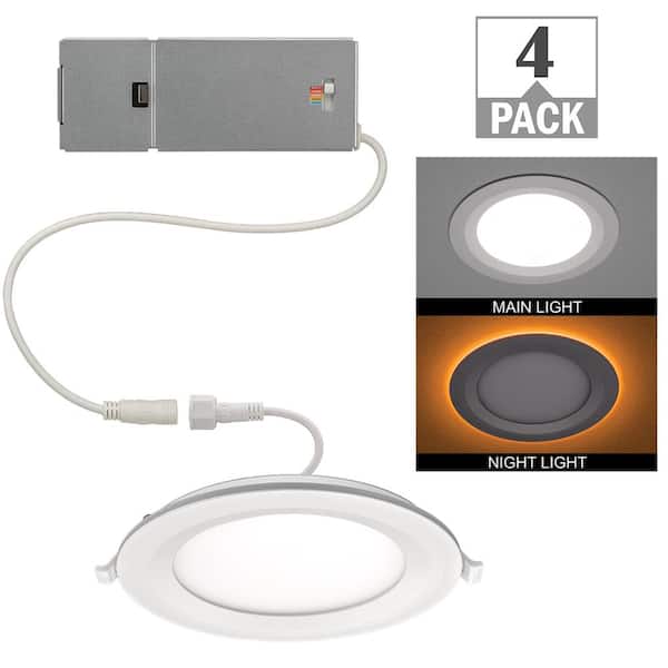 ETI LIGHTING 6 in. Canless Integrated LED Recessed Light Trim with Night Light 650lm Adjustable CCT New Construction Remodel (4-Pack)