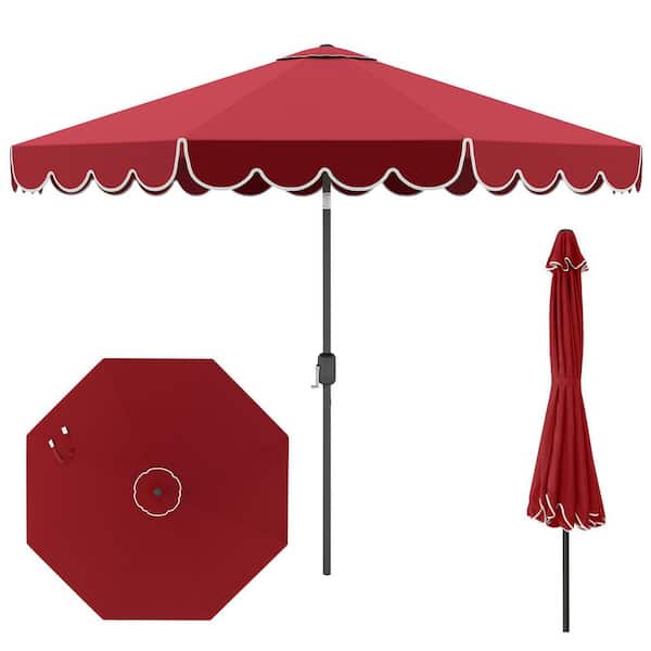 10 ft. Steel Market Push Button Tilt Patio Umbrella with Crank Tilt Adjustment in Red
