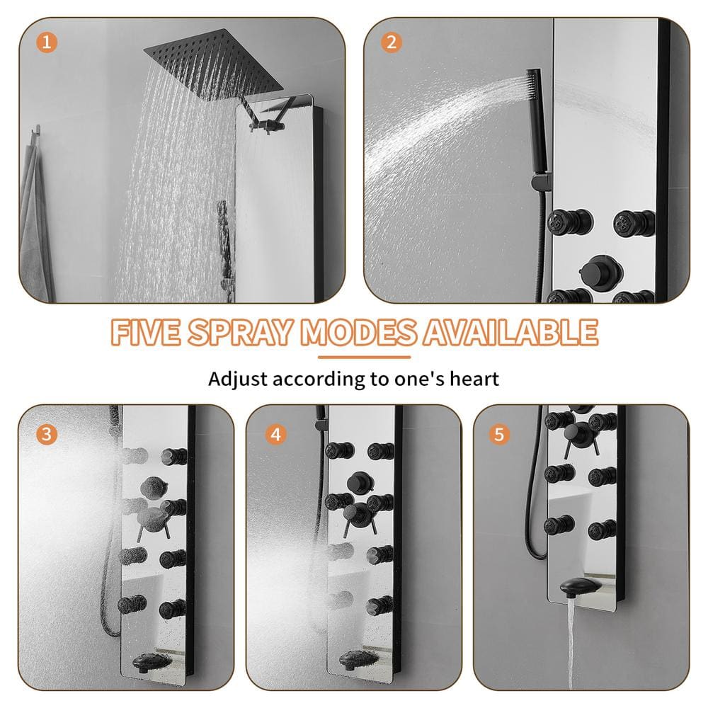 Matte Black Solid Brass Shower Panel System with Adjustable Head