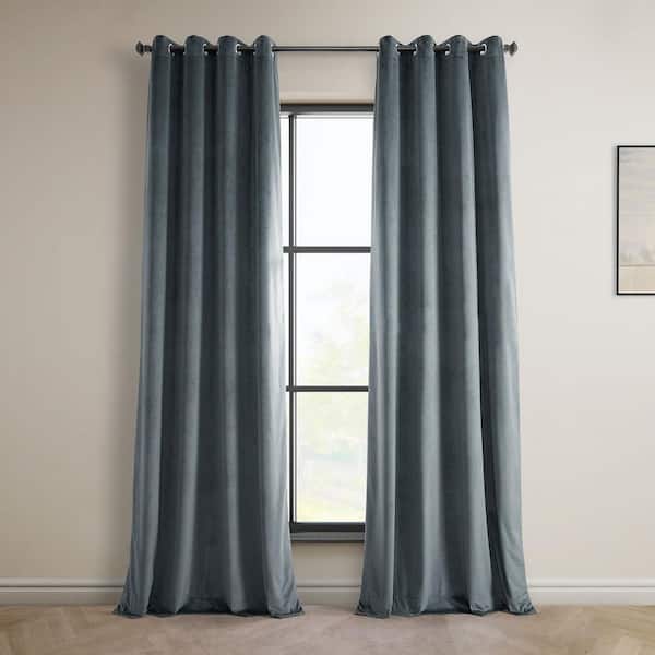 London Blue Heritage Plush Velvet Grommet Room Darkening Curtain - 50 in. W x 120 in. L (1 Panel)