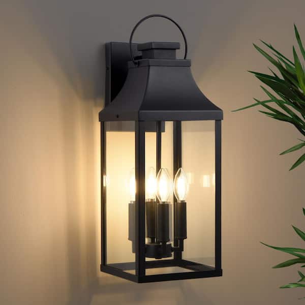22.6 in. Tall 4-Light Black Outdoor Hardwired Wall Lantern Scone Exterior Wall Light with No Bulbs Included (1-Pack)