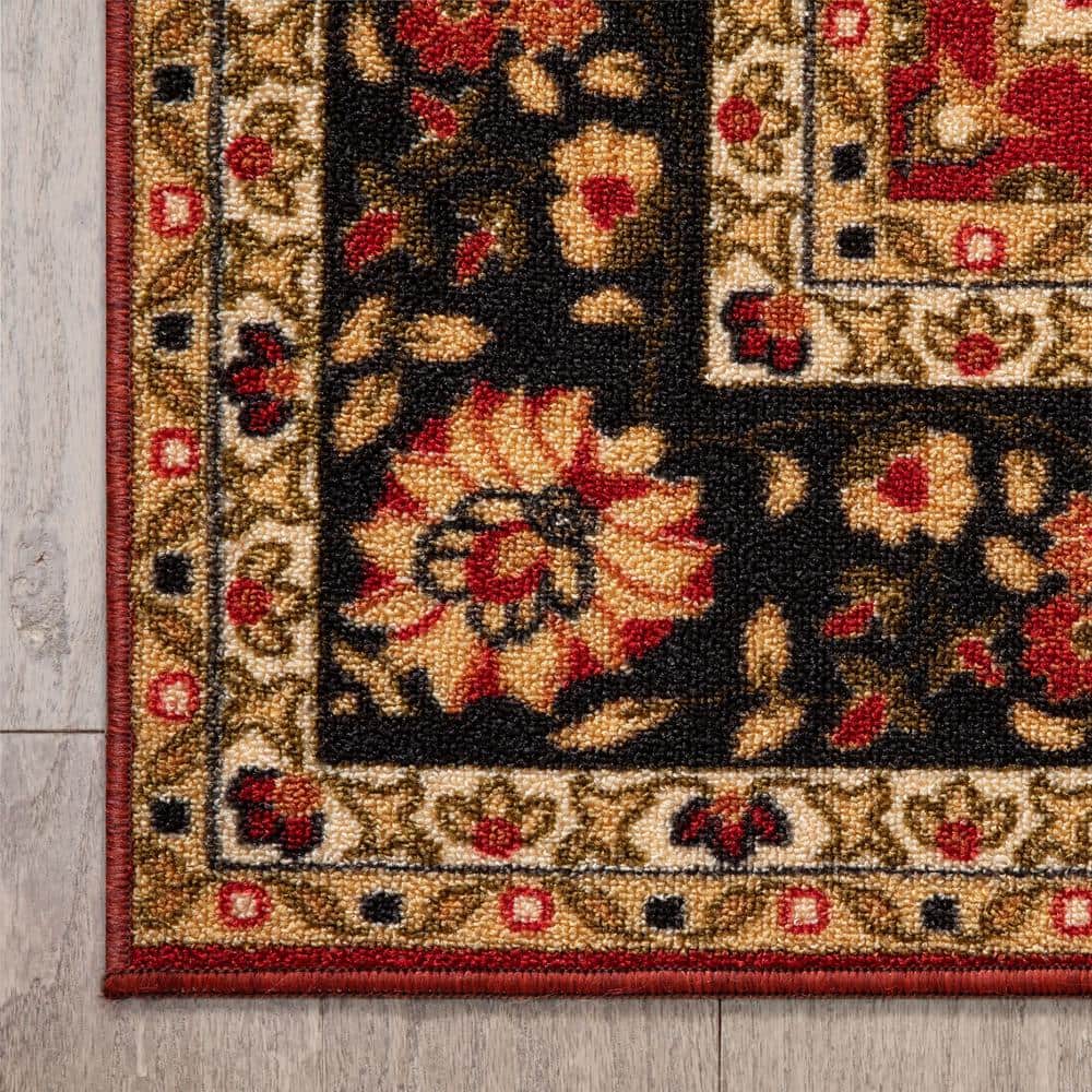 Red and Beige Medallion Synthetic Washable 5' x 7' Area Rug