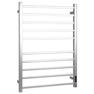 10 Bar Towel Warmer Wall Mounted Electric Heated Towel Rack w/Built-in Timer Silver