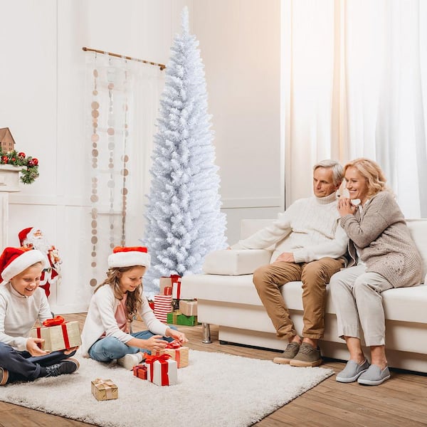 7 ft. Artificial Christmas Tree Pencil White Leafy Unlit Slim Xmas Tree