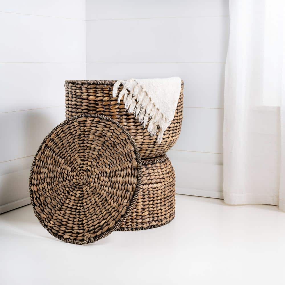 18" Brown Wash Handwoven Hyacinth Storage Accent Table