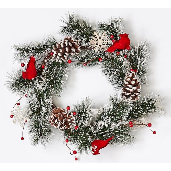 12 " SNOWY PINE CANDLE RING or use as small WREATH HOLIDAY DECOR 