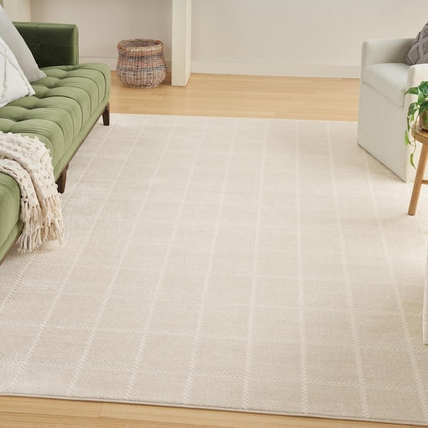 Serenity Home Ivory Cream 8 ft. x 10 ft. Linear Contemporary Area Rug