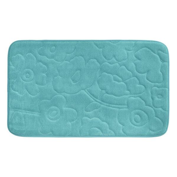 BounceComfort Stencil Floral Turquoise 20 in. x 34 in. Memory Foam Bath Mat