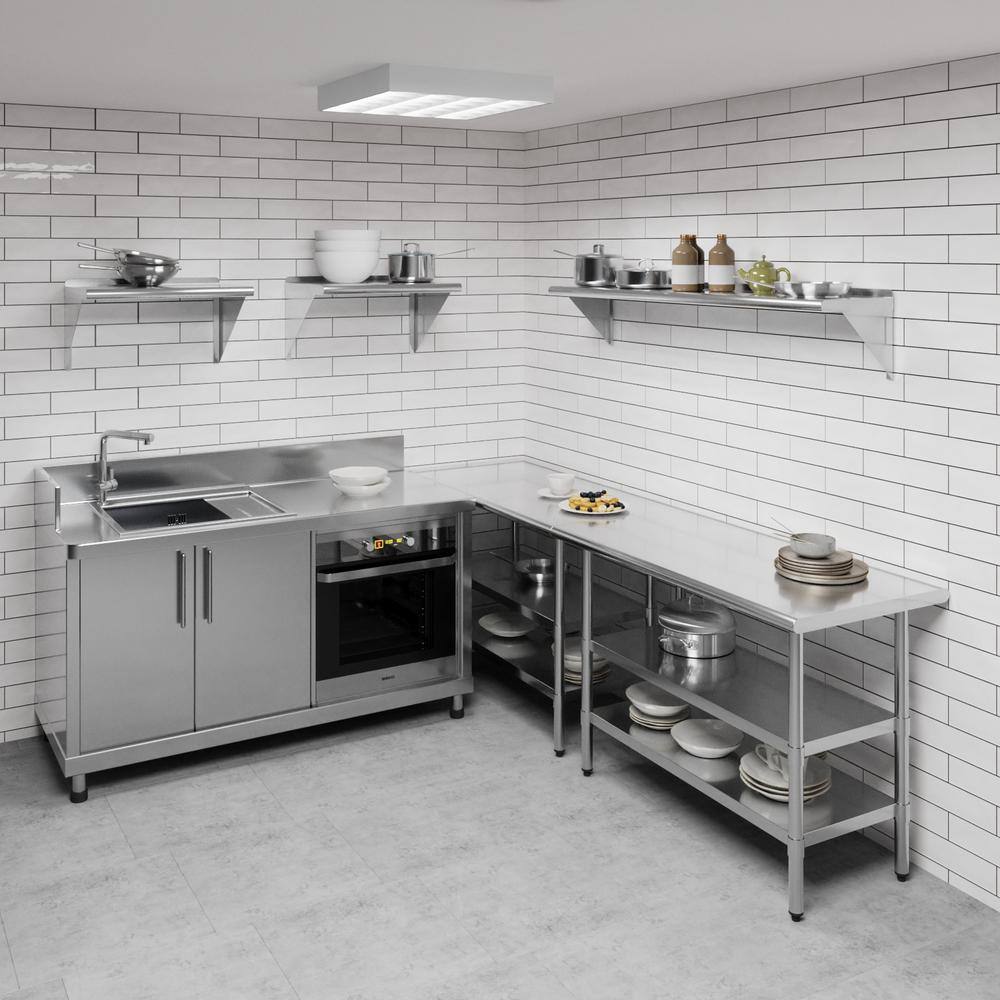 60-Inch Stainless Steel Industrial Wall Shelf with Brackets