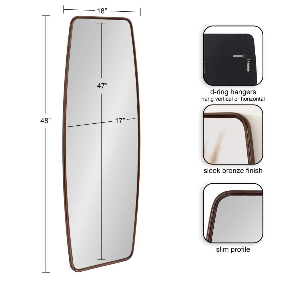 Bronze Barrel-Shaped Full Length Mirror with Wood Frame, 18x48
