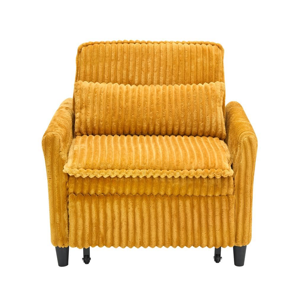 Yellow Corduroy Arm Chair Sleeper Sofa Single Couch Sofa Bed With Pillow Si